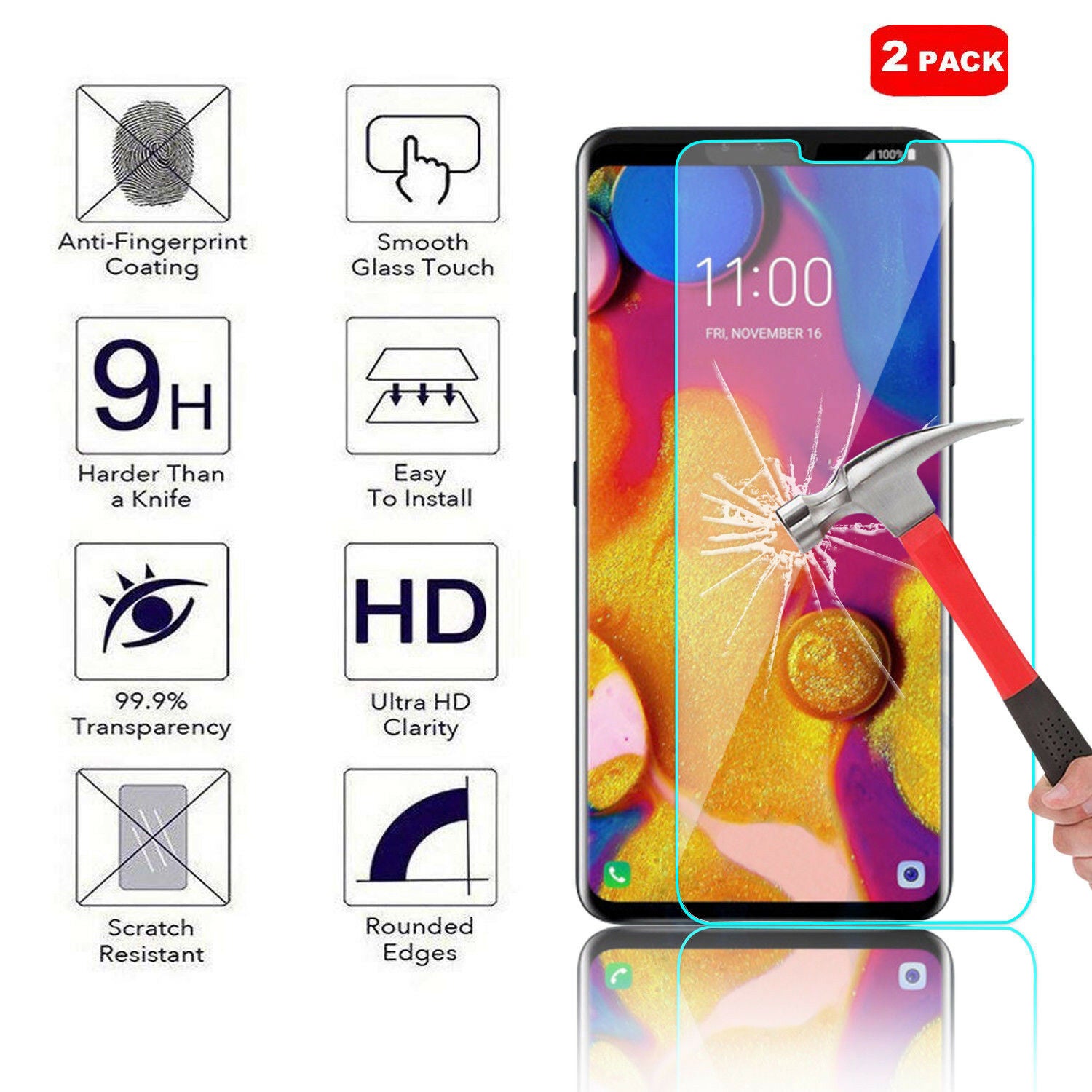 Premium Tempered Glass Screen Protector Anti-Fingerprint film FOR LG V40 ThinQ