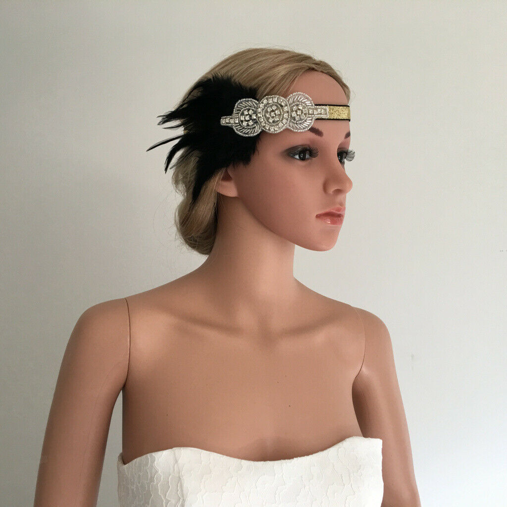 Retro Black  Headband Elastic Wedding Headpiece Flapper Costume