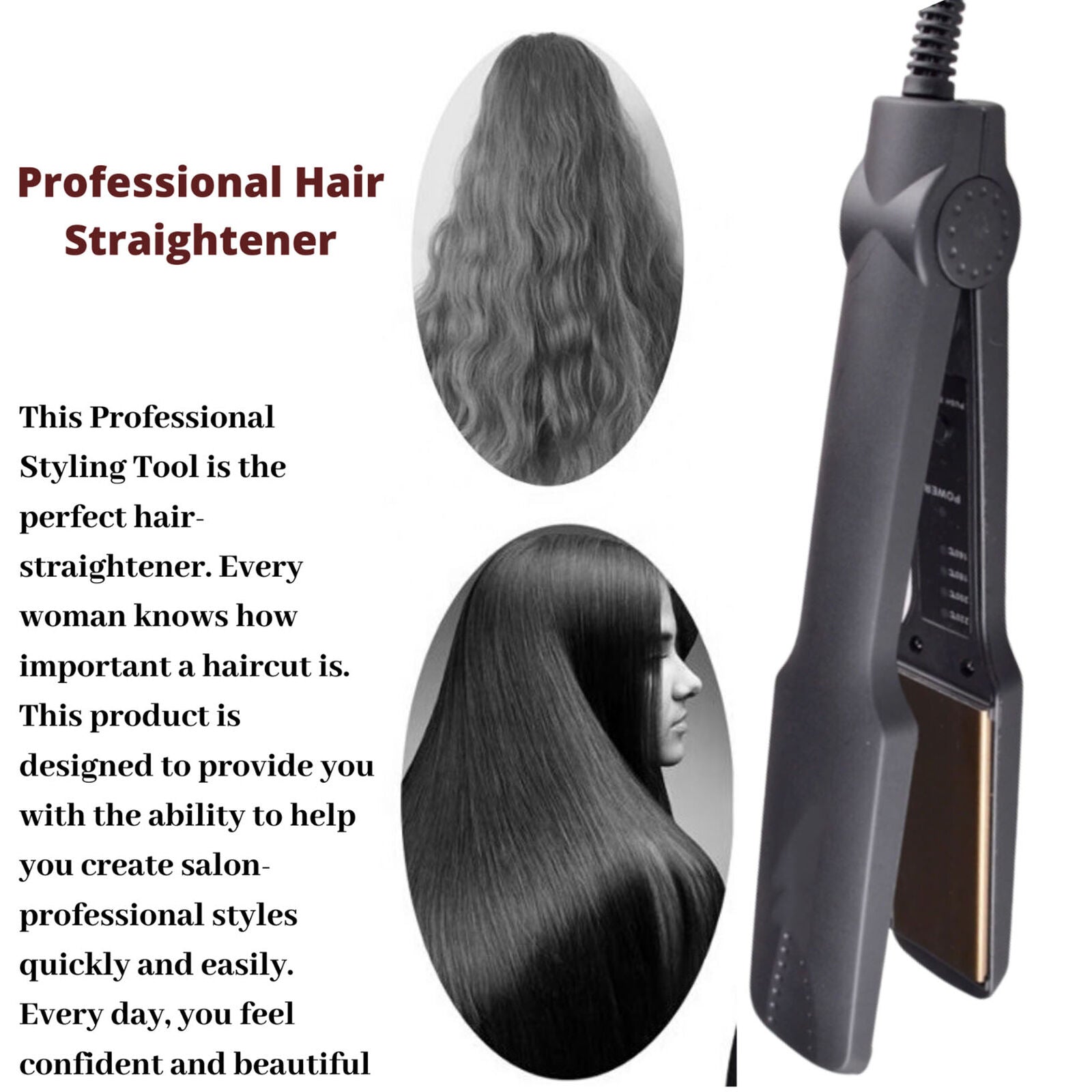 1.5'' Professional Hair Straightener Ceramic Tourmaline Ionic Flat Iron No Glove