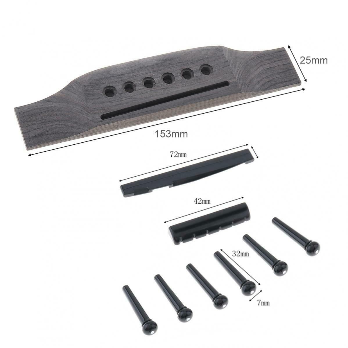Rosewood Acoustic Guitar Bridge+Bridge Pins Saddle Nut Saddle for 40 41'' Guitar