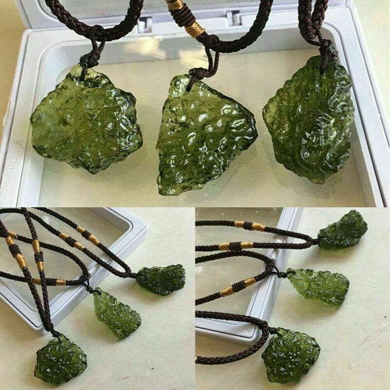 Natural Green GEM MOLDAVITE Meteorite Glass Czech Pendant Necklace Gift