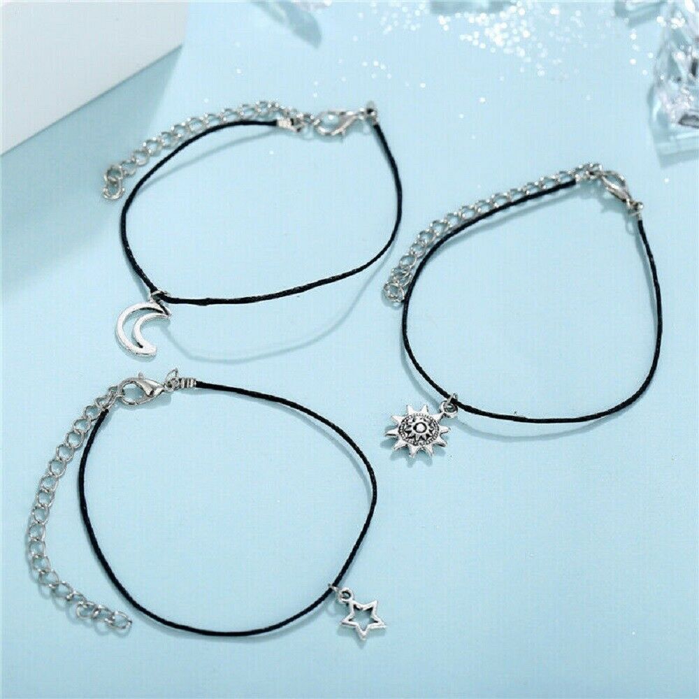 3PCS Boho Sun Star Moon Ankle Anklet Bracelet Chain Foot Jewelry Beach Gift New