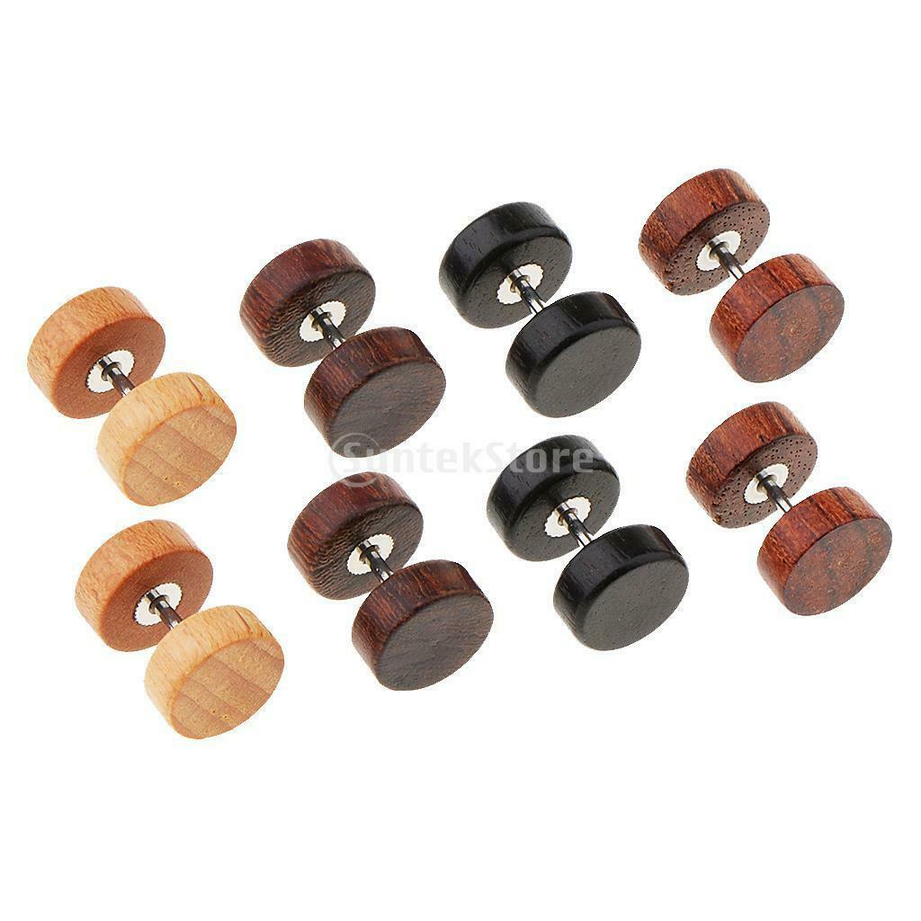 4 Pairs Wood Wooden Women Mens Stud Earrings Ear Plugs