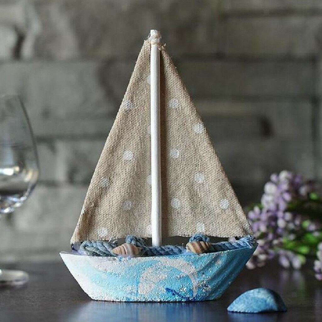 Handcrafted Wooden Nautical Sailing Ornament Home Office Desktop Decor Beige