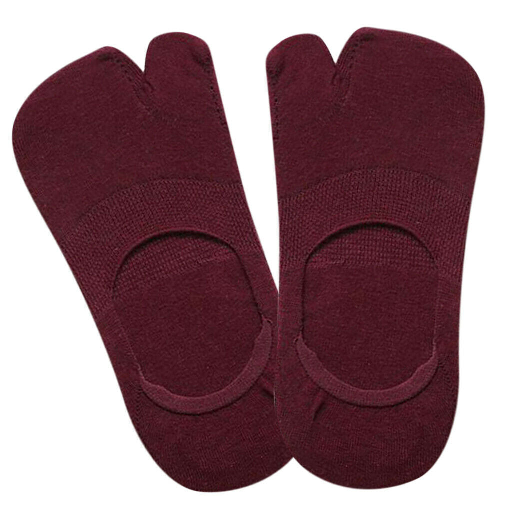 1 Pair Womens Thin Cotton Tabi Split Toe Socks Low Cut Boat Socks Wine Red