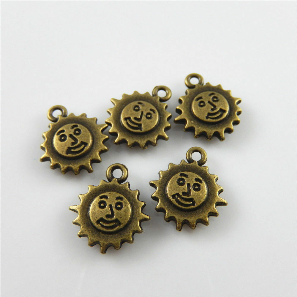 60pcs Retro Bronze Cute Smile Face Sun Charm Alloy For Jewelry Making 13*12*3mm