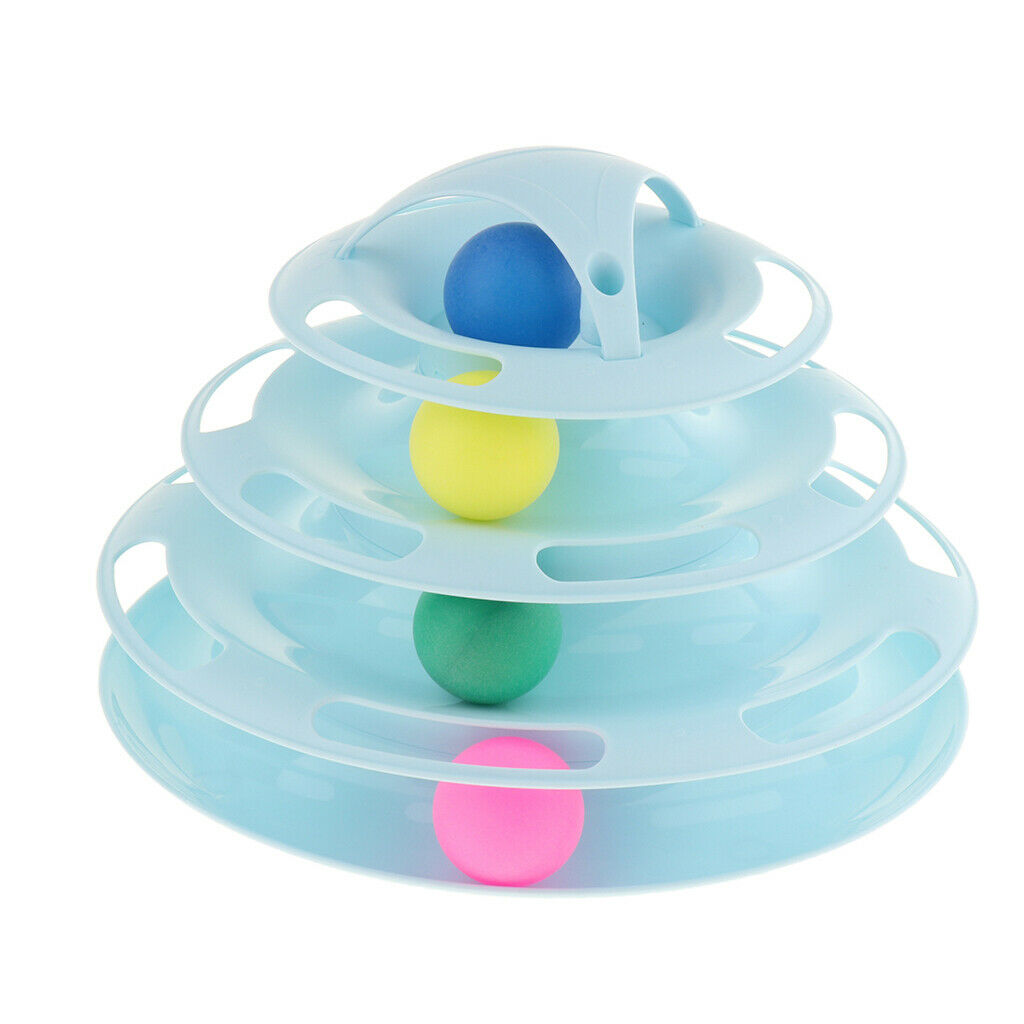 Four Layers Pet Cat Toys Turntable Intelligence Training Ball Tray Blue