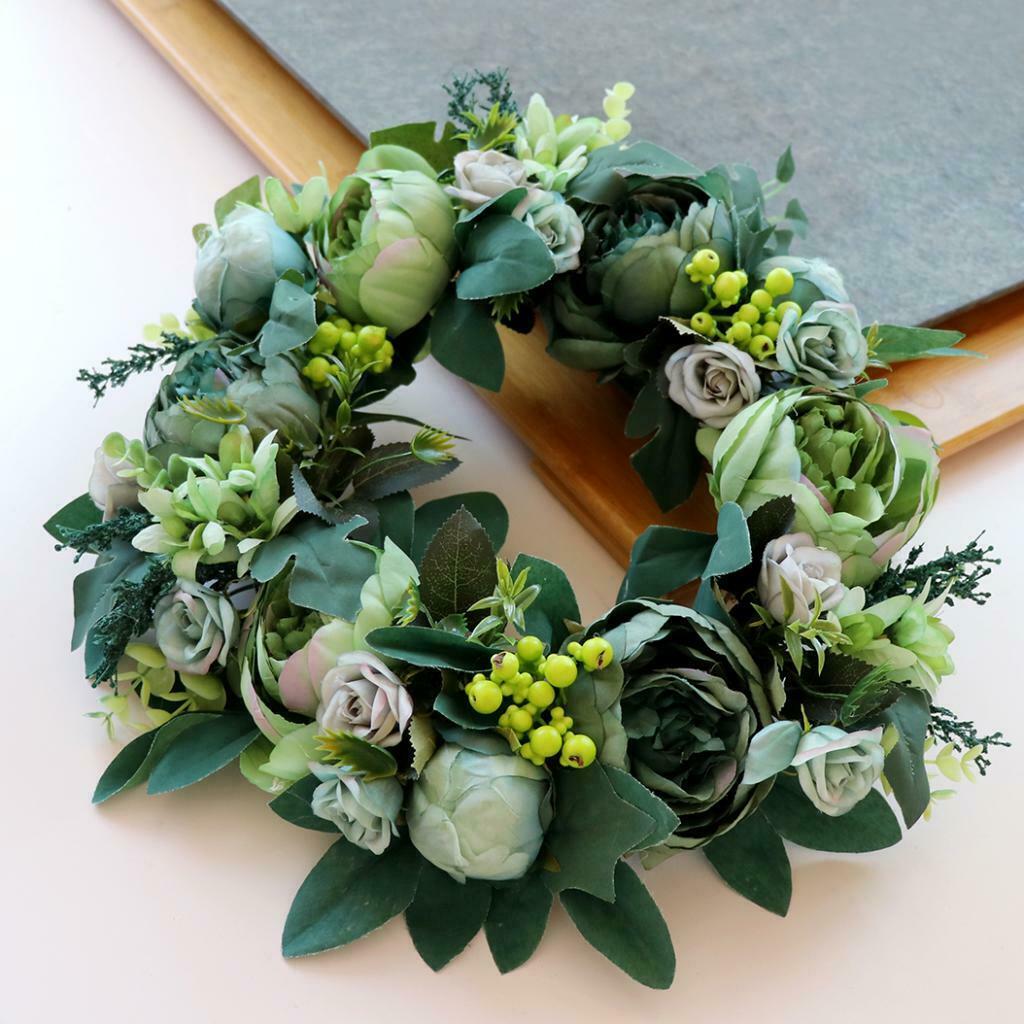 Artificial Peony Flower Door Wreath Rattan Garland Wedding Venue Decor 6