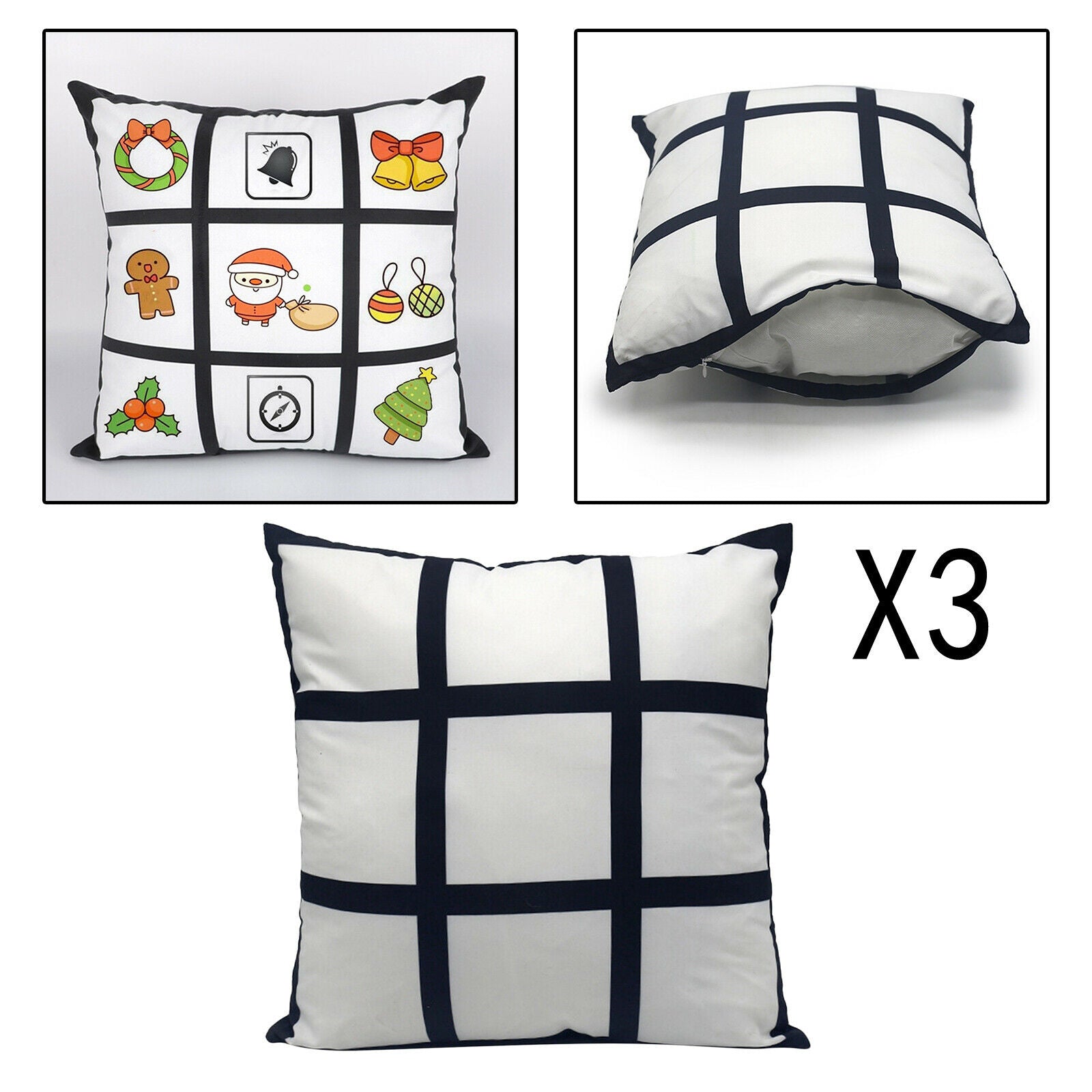 3 Pack Sublimation Blanks Panel Pillow Case Car Bed Couch Cushion Covers
