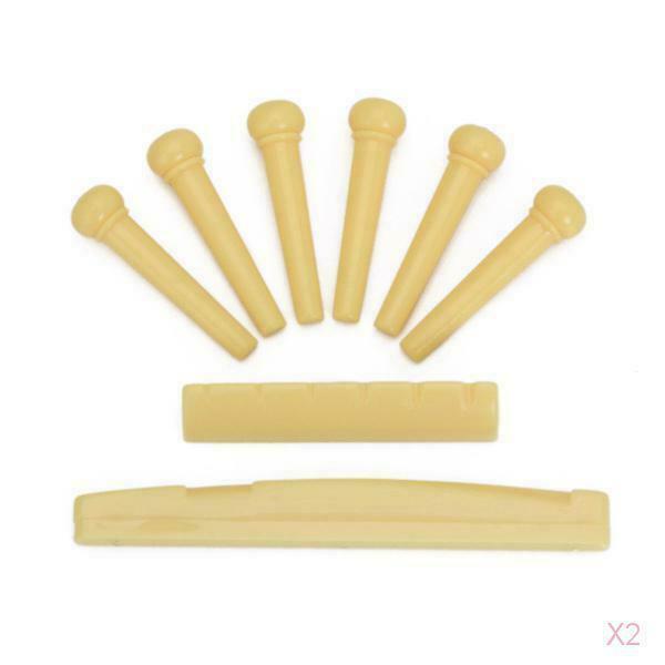 2x 1 Set of Yellow Saddle & Nut & 6 Bridge Pin for Steel String Guitar