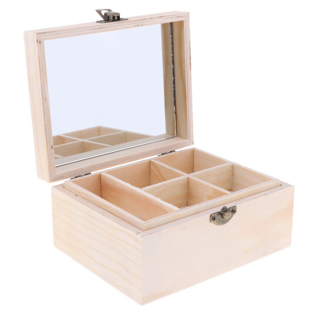 Wood Box Jewelry Case Wedding Gift Makeup Cosmetic Earrings Rings Rangement
