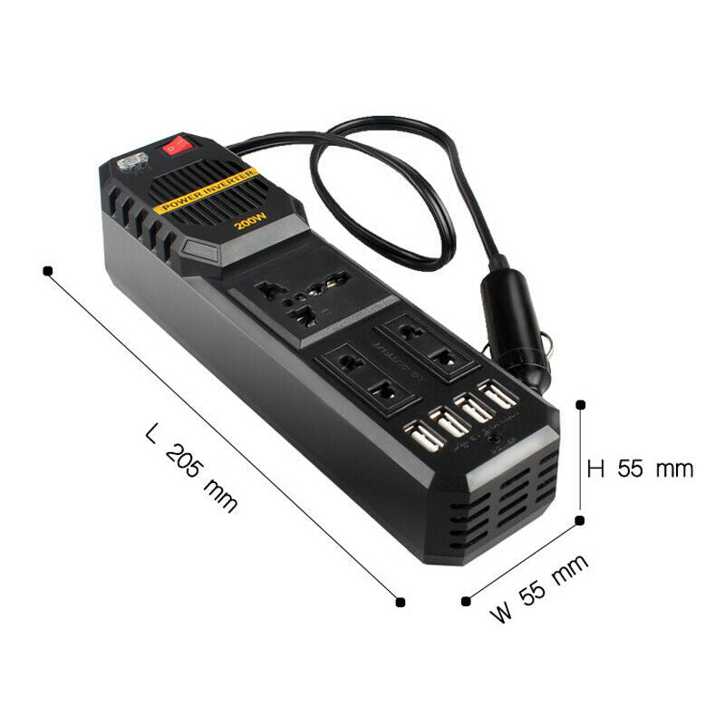 3.1A 4 USB Fast Charging Power Supply  DC to 220V AC Car Inverter Converter 200W