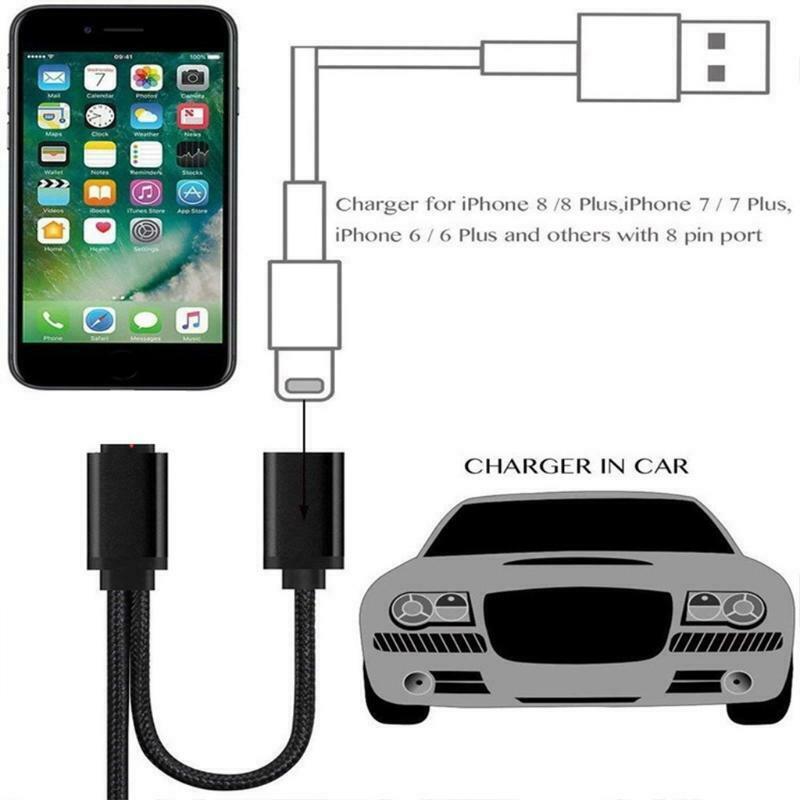 For I5 5S I6 6S I7 3.5mm 2 in 1 Aux Headphone Audio Jack Charger Cable Adapter
