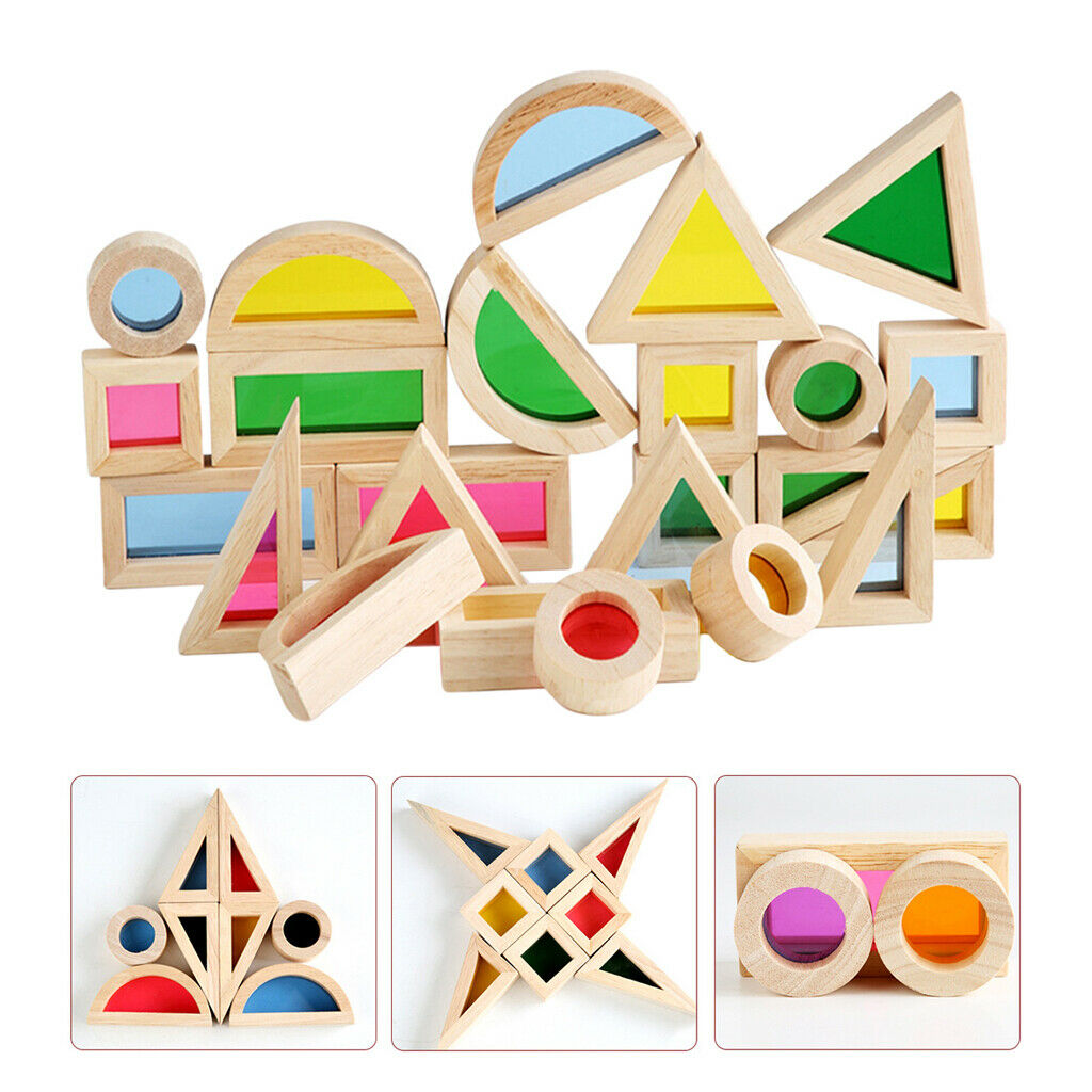 24Pcs/Set Geometry Wooden Stacking Block Kids Toddler Puzzle Stacking Toys