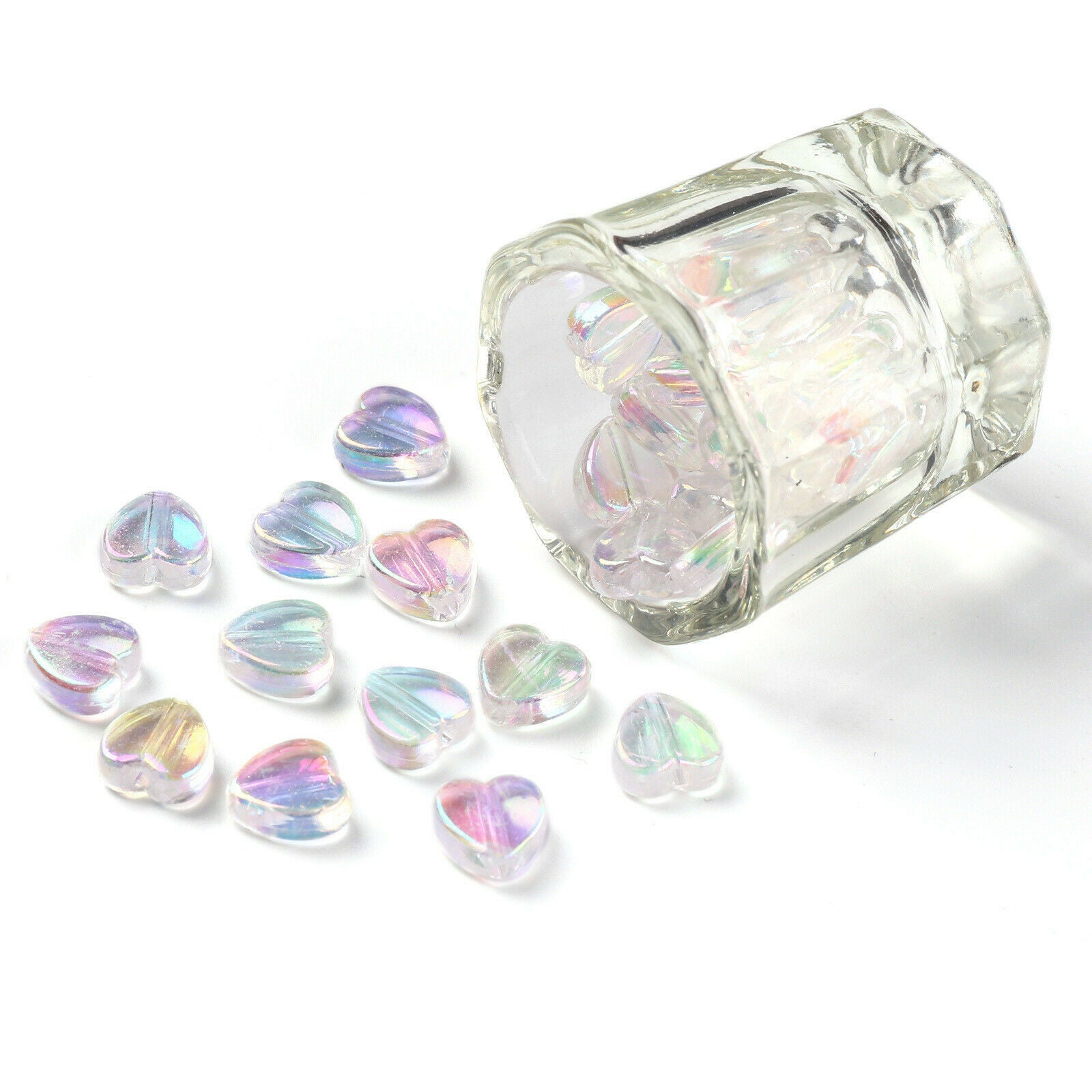 100pcs Acrylic 8x8x3mm Shiny Heart Shaped Loose Beads Spacer Beads DIY Findings