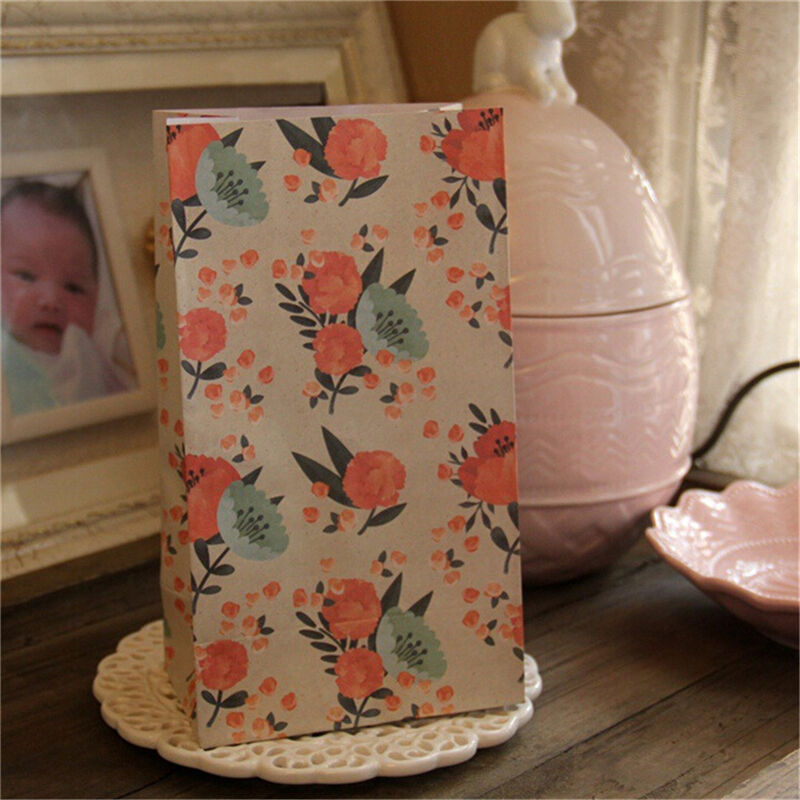 4pcs Flower Floral Paper Xmas Party Holiday Cookies Gift Bag Holder + Sti.l8