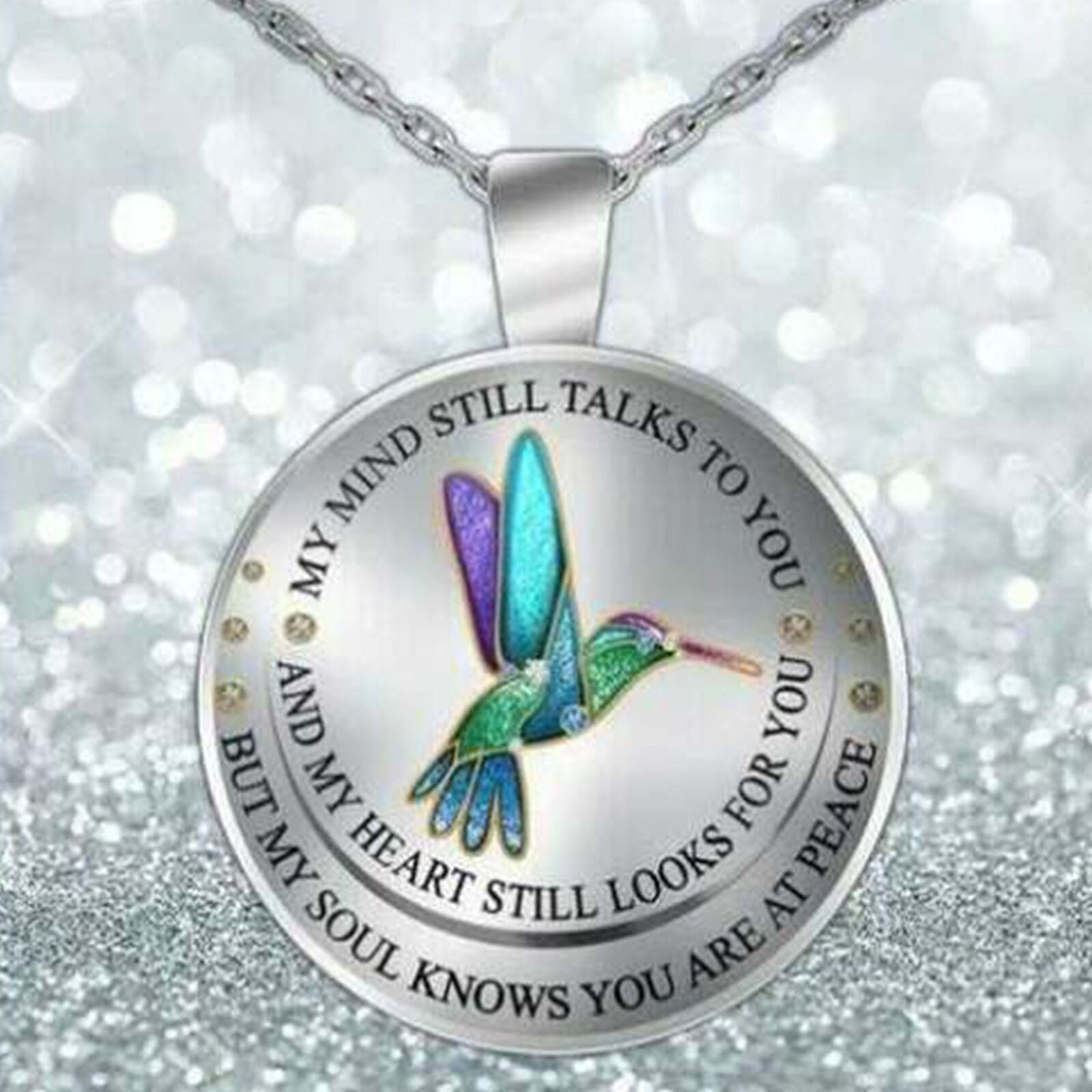Hummingbird Memorial Necklace Round Pendant