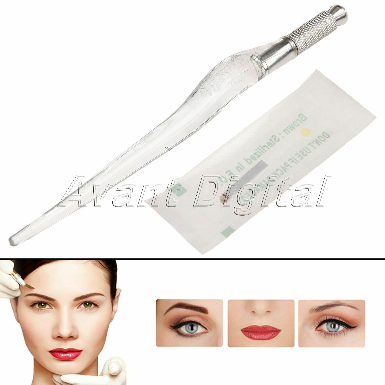 12 Pin needles+ Manual Tattoo Pen PCD Makeup Machine Eyebrow Micro blade Pen