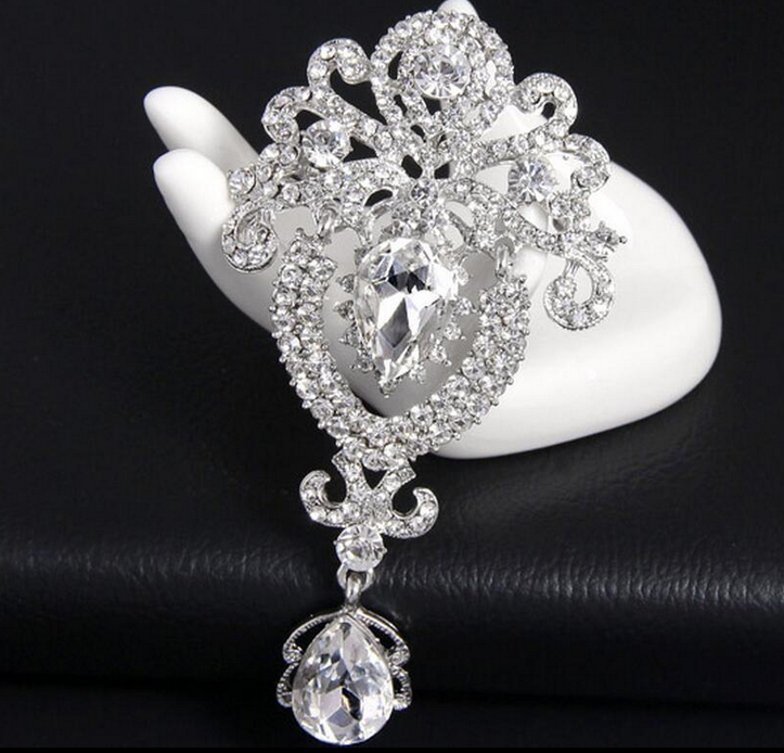 Large Flower Bridal Brooch Rhinestone Crystal Diamante Wedding Broach Pin Gift