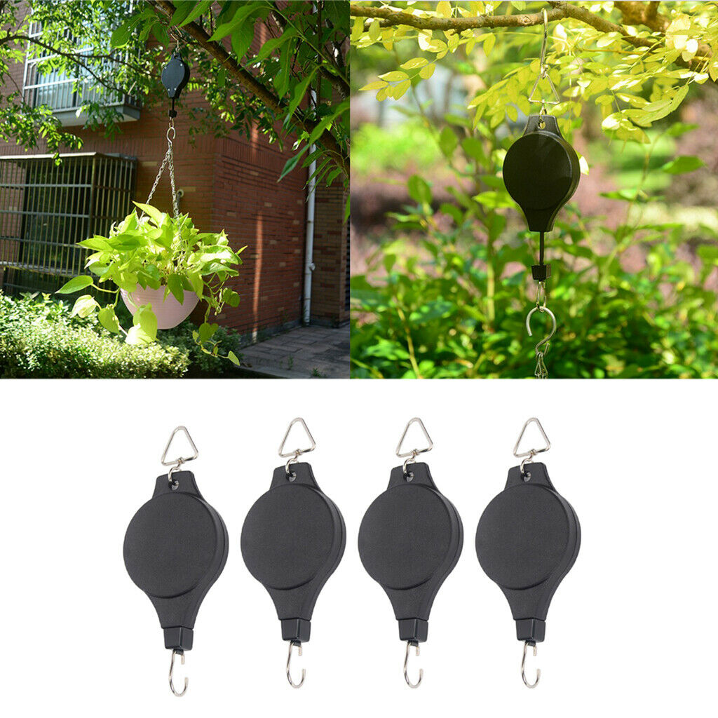 4X RETRACTABLE PLANT PULLEY HANGING BASKET PULL DOWN HANGER BASKETS POTS HOLDERS