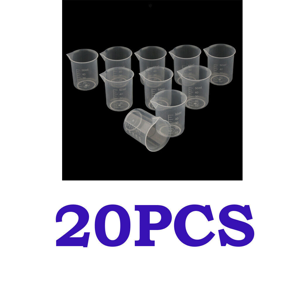 20 Pcs 50ml Plastic Clear Graduated Measuring Cups Beakers for Lab, Kitchen,