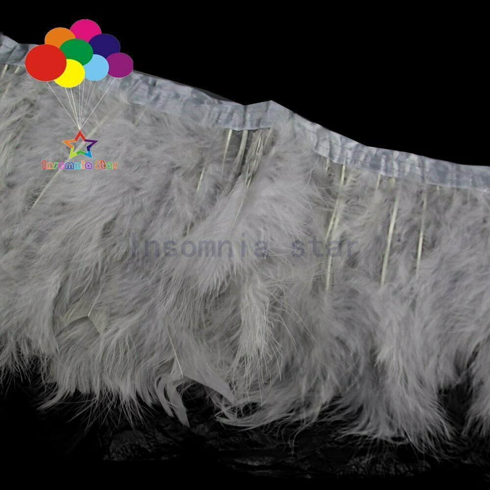 2 Meter Light grey Feather Trims Wedding dress Dyed 6-7 INCH Turkey Marabou