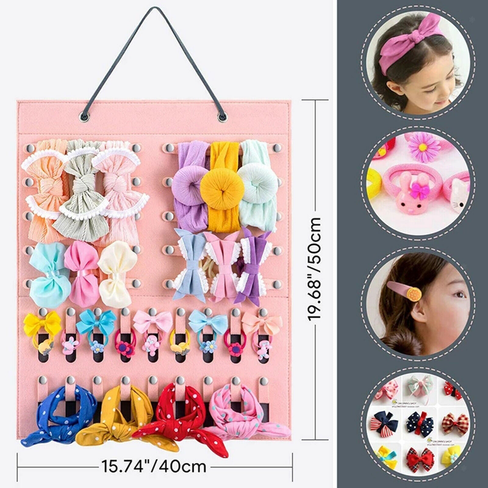 2X Headband Holder Storage Newborn Hair Bows Organizer Display Hanging Pink