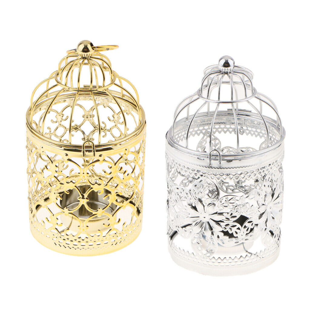 2pcs Birdcage Tealight Holder Metal Hollowed Candle Holder for Wedding Party