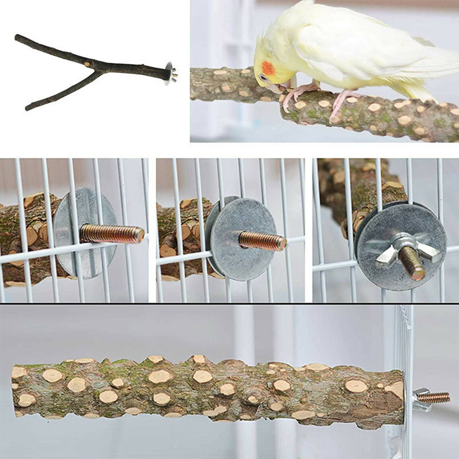 4pcs/set Wooden Hanging Parrot Stand Tree Branch Toys Perch Cage Accessories