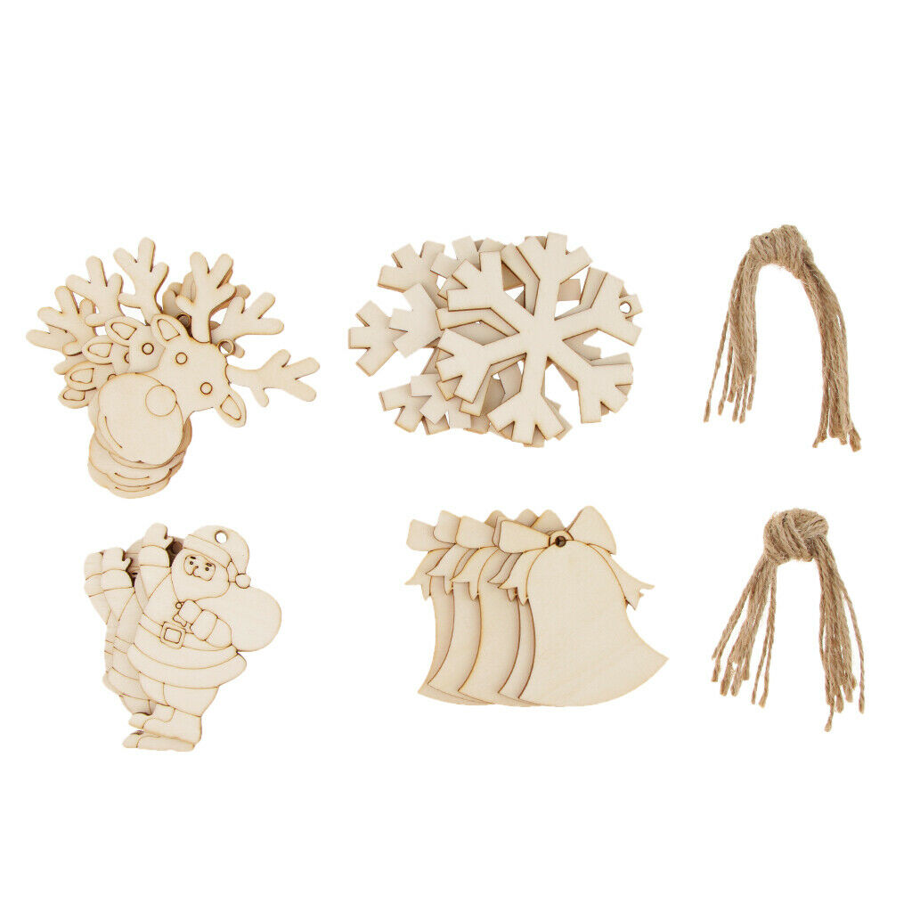 Pack of 20/Set Christmas Wooden Pieces DIY Craft Santa Snowflake Bell Deer Gift
