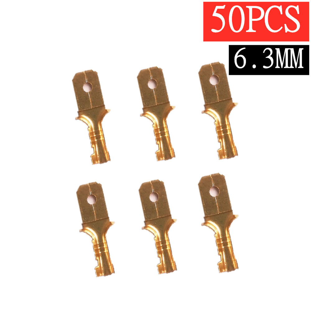 50PCS Male Spade Quick Splice Crimp Terminals 6.3mm Connector Non Insulated