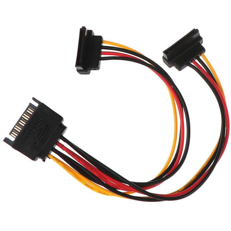90 degree SATA 15-Pin Male to 2 x 15P Female Y Splitter Adapter Power Cab.l8