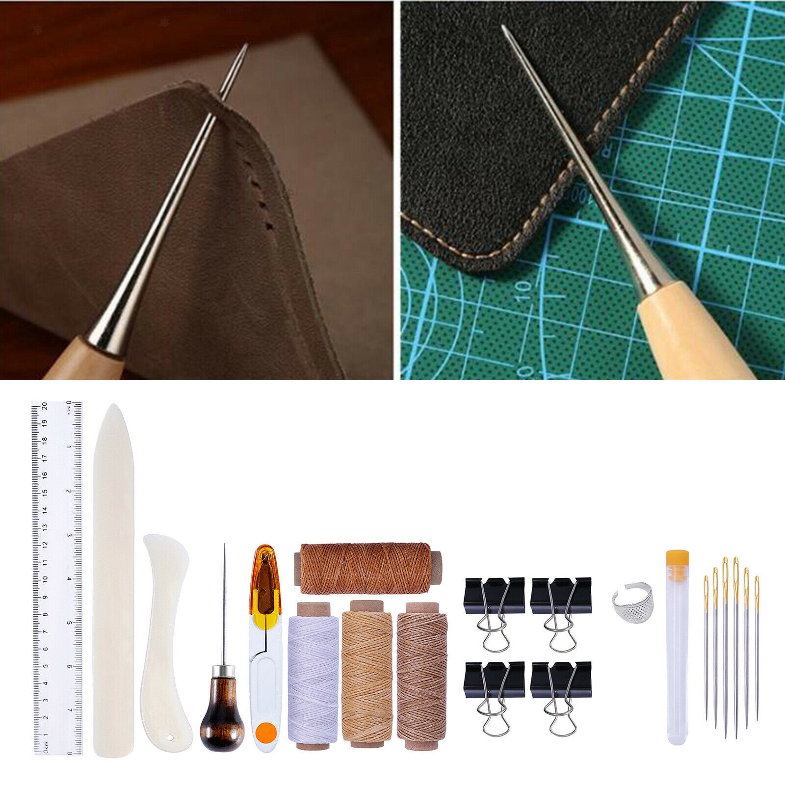 Leather Crafting Tool Sewing Leathercraft Thimble Kit Ruler Repairing Set
