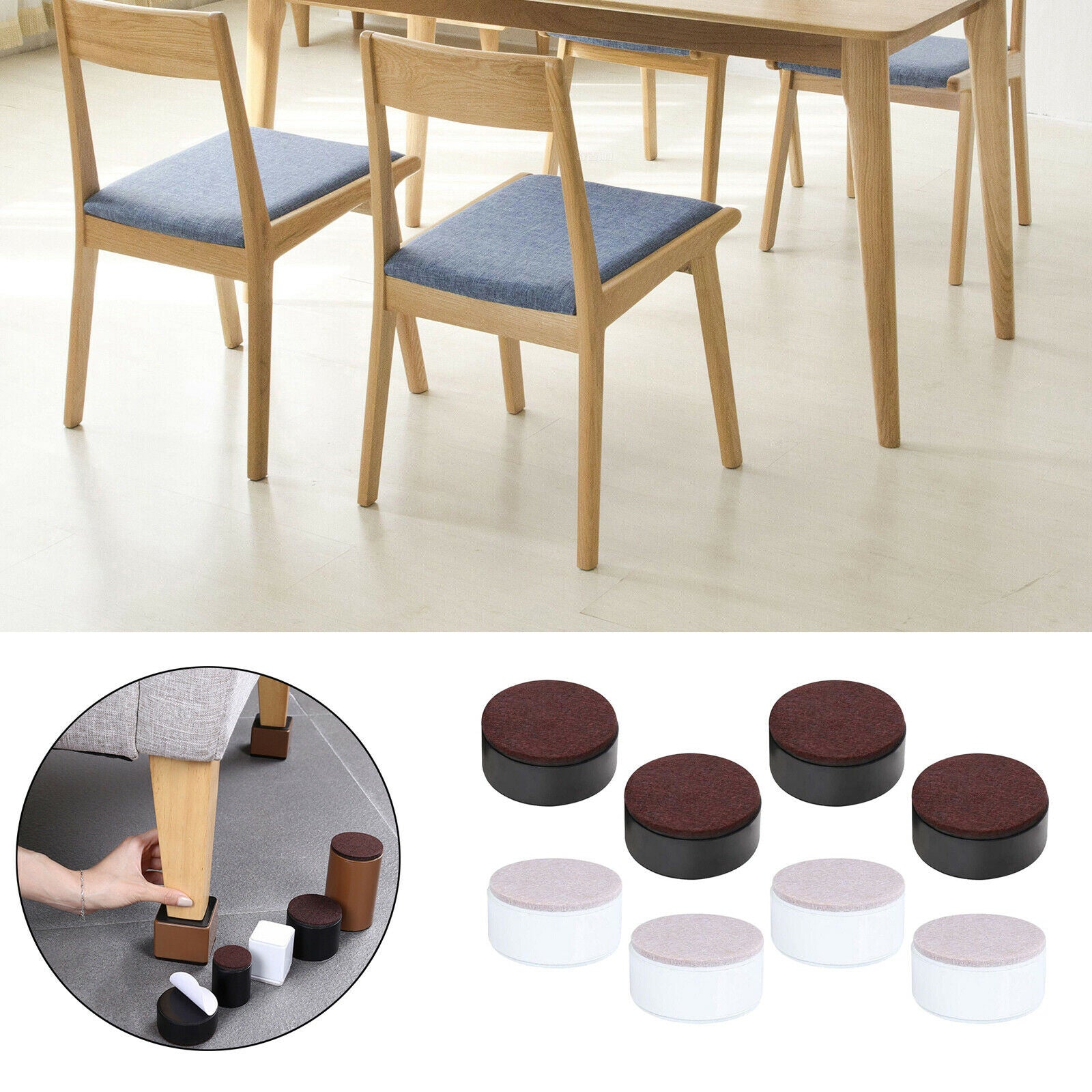 8 Pieces Round Square Bed Risers Furniture Lifts Anti Slip for Home Office