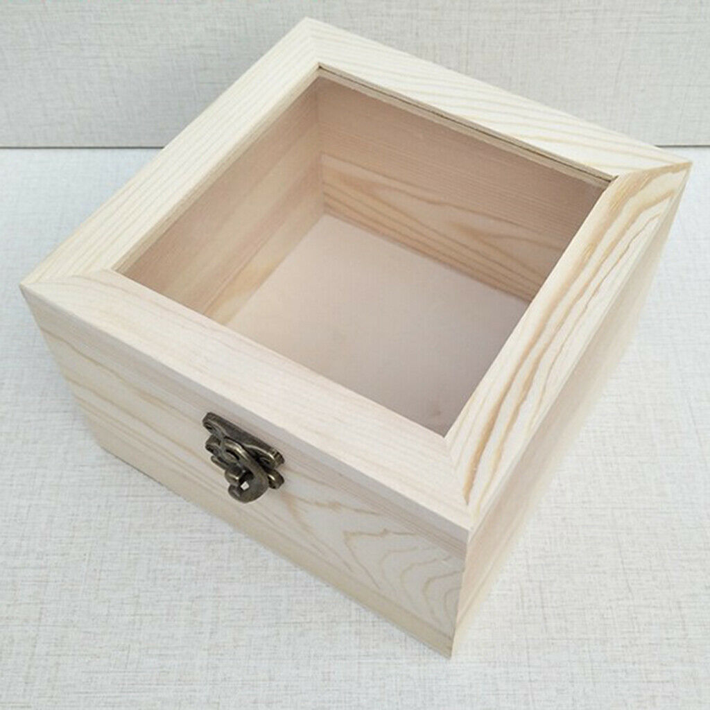 Wooden Lockable Hinged Box Glass Top Display Case Flower/Crafts/Gifts Box 1#
