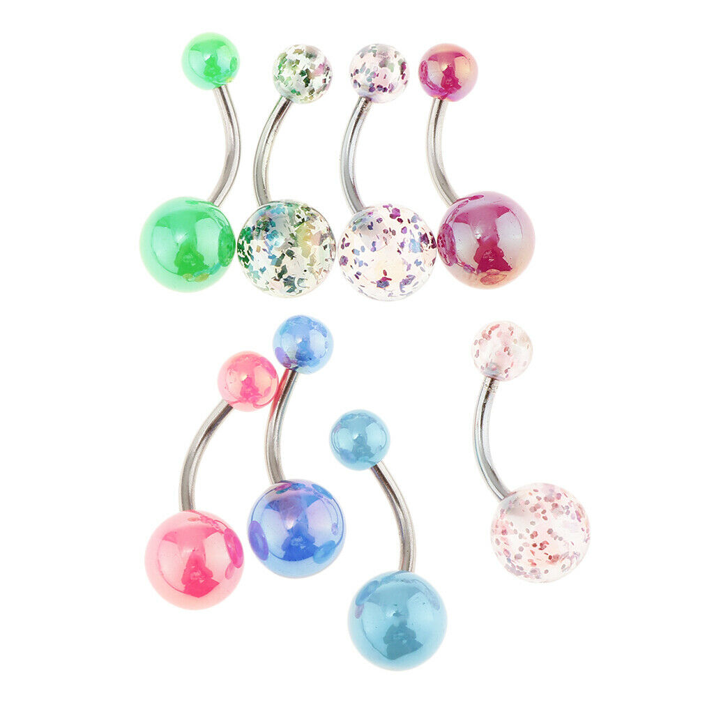8 Pieces Assorted Color 316L Stainless Steel Navel Ring Bar Belly Ring