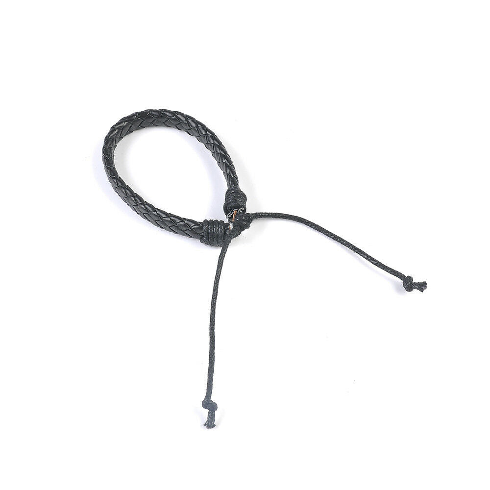 Men's Unisex Leather Bracelet Rope Braided Black Surfer Wrap Bangle Adjustable
