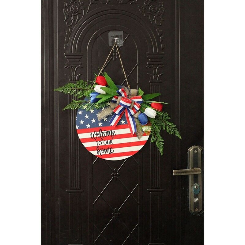 4Th of July Hanging Wooden Sign American Patriotic Independence Day Home WinL9O4