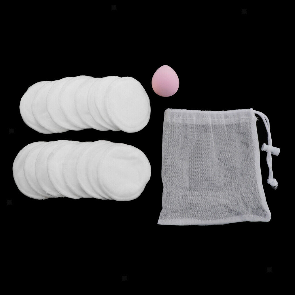 of 16 Reusable Facial Cleansing Puffs Makeup Remover Wipes Cotton Pads White