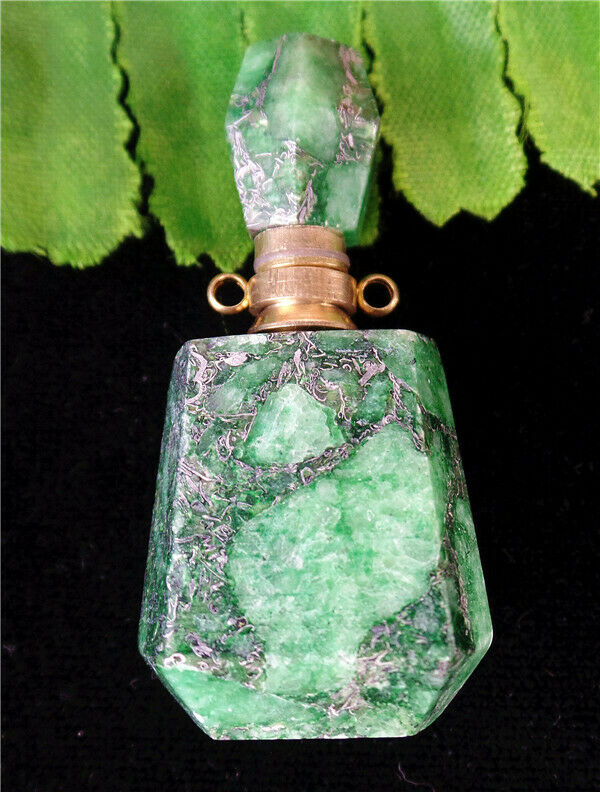43x22x15mm Green Sea Sediment Jasper Perfume Bottle Reiki Pendant Bead HL78281
