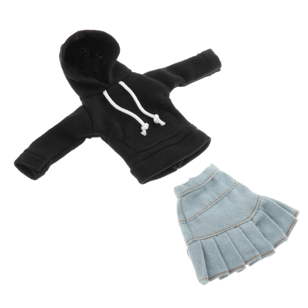 Cute BJD Hoodie With Jeans Skirt For 1/6 Blythe  BB Dress Up Outfits