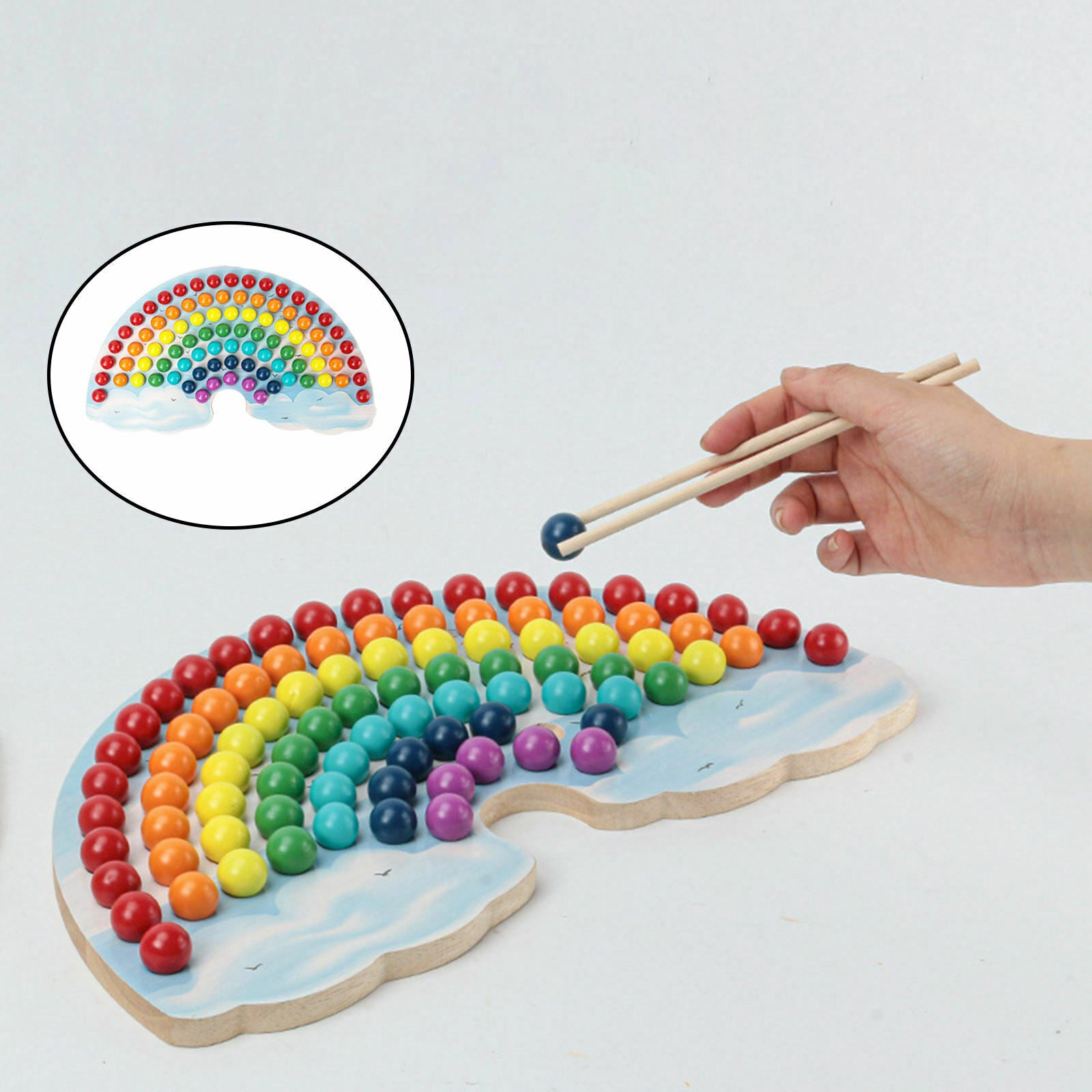 Kids Wooden Board Beading Game Puzzle Preschool Color Matching Learning Toys