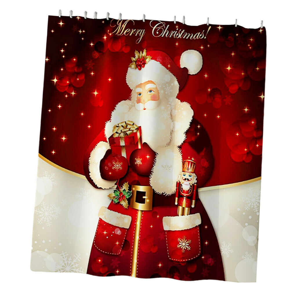 Christmas Bath Shower Curtain Hooks Included for Bathroom Xmas 180x180cm D
