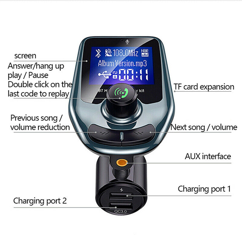 12-24V Car Cigarette Lighter Socket Dual USB Charger Bluetooth Audio Transmitter
