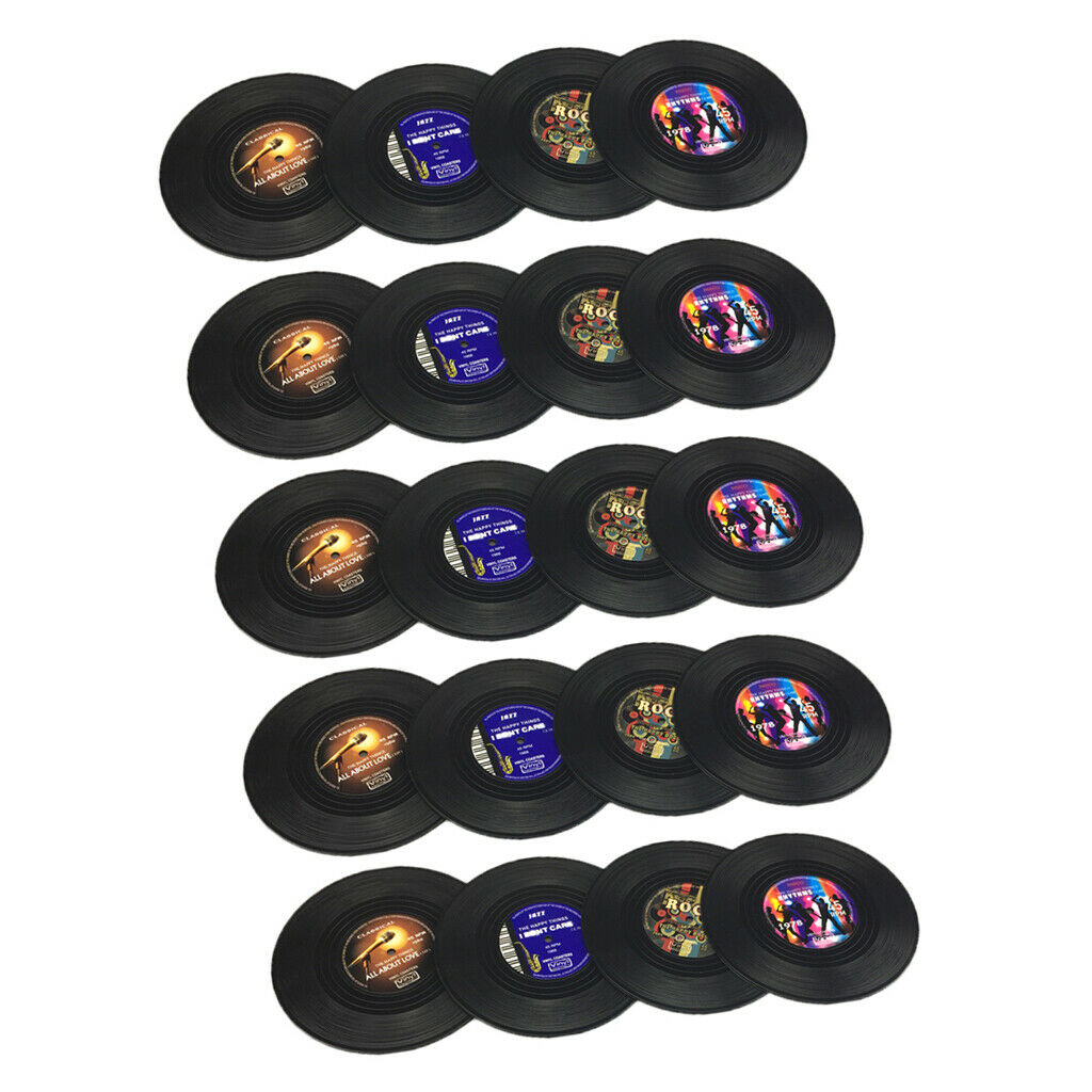 20 Pieces Cup Mat Insulated Silicone Coaster Black Vinyl Record 10cm in Dia