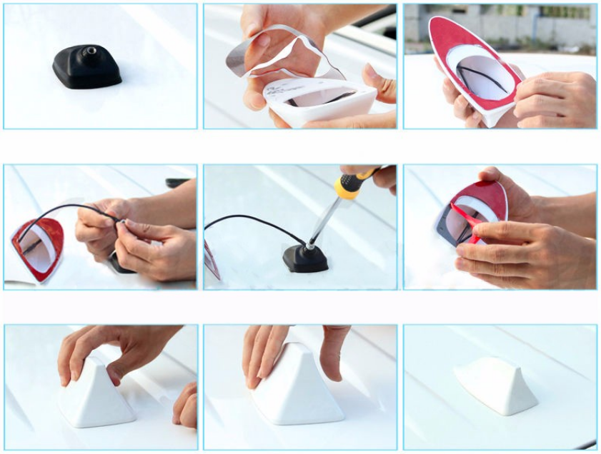 1 Pc Glossy Black Shark Fin Style Car Roof Antenna with FM/AM Connection Cable