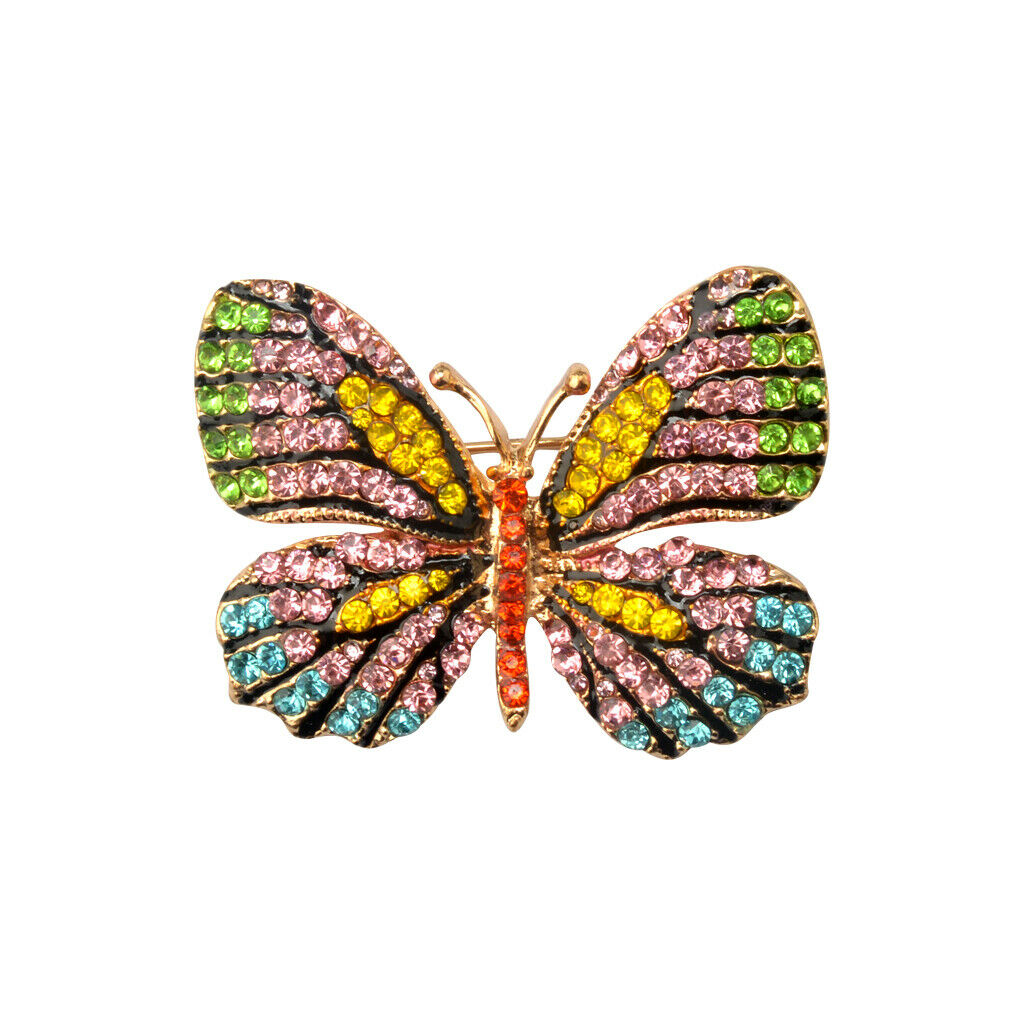 Retro Colorful Crystal Butterfly Brooch Pin Jewelry Gift for Girl Women-Blue