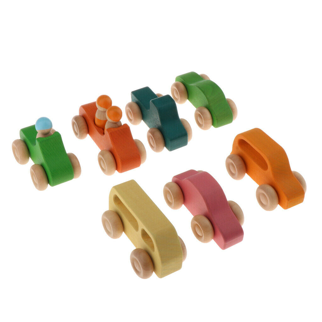 7x Mini Montessori Wood Traffic Car Wooden Wooden Toys for