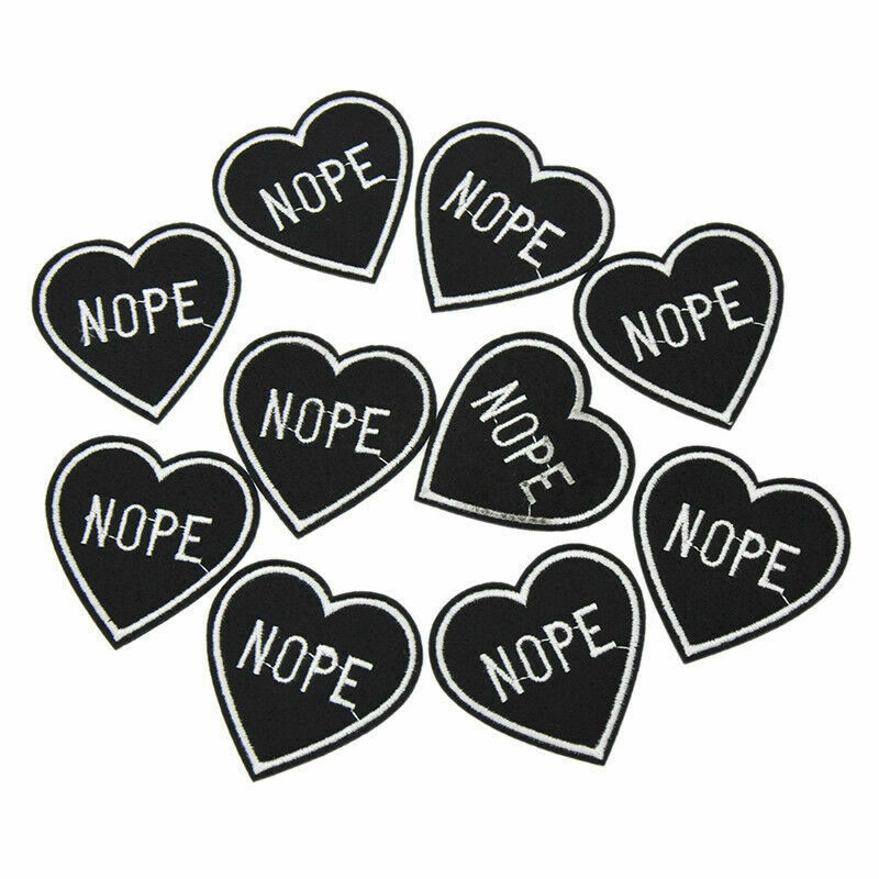 10PCS NOPE Heart Patches Embroidery Iron on Applique Badge Clothing Decor DIY