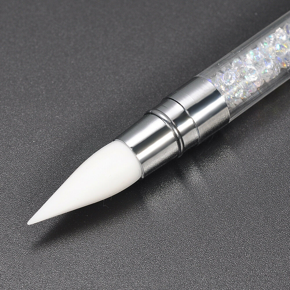 DIY Double Way Rhinestone Nail Art Brush Pen Silicone Head Carving Dotting Tool